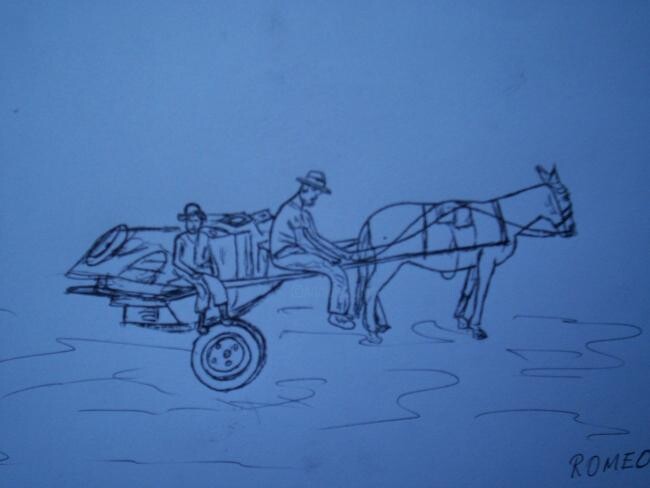 Desenho intitulada "CARRETEIRO DE RECIC…" por Romeo Zanchett, Obras de arte originais
