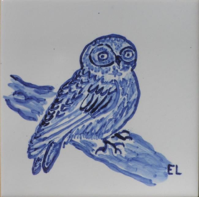 Painting titled "Owl on branch" by Eddy Lagrand, Original Artwork, Oil