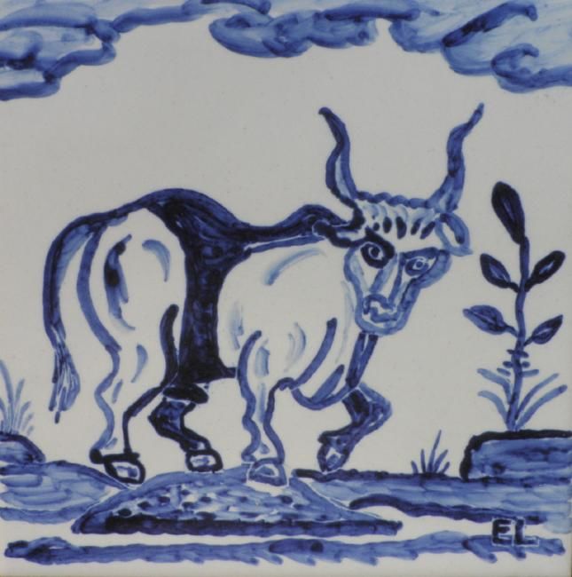 Painting titled "Trotting Bull" by Eddy Lagrand, Original Artwork, Oil