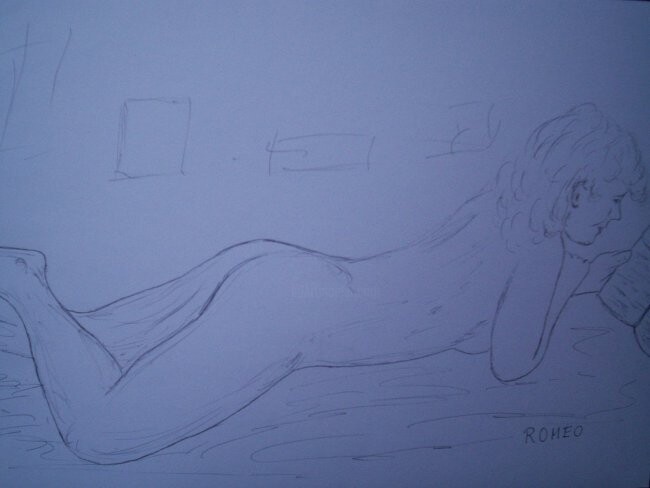 Desenho intitulada "MULHER LENDO DEITADA" por Romeo Zanchett, Obras de arte originais