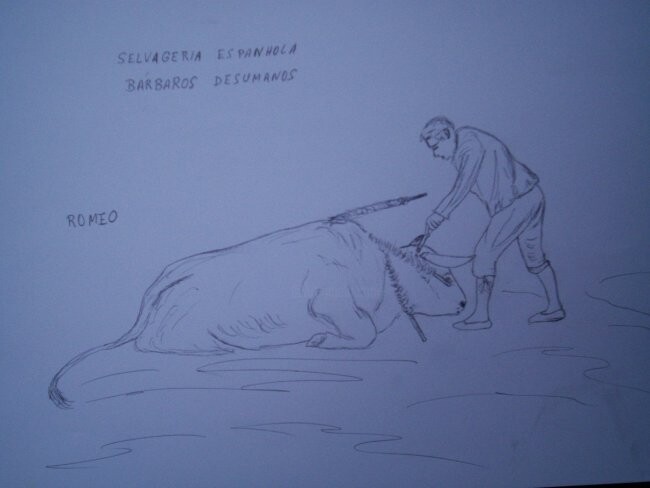 Desenho intitulada "A MORTE DO TOURO" por Romeo Zanchett, Obras de arte originais