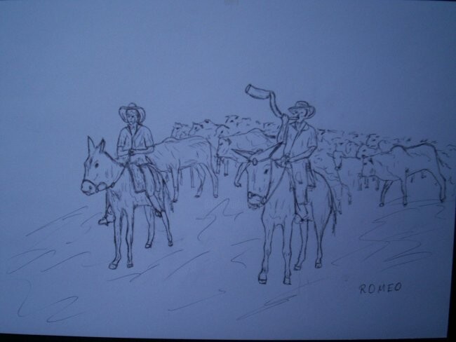 Desenho intitulada "BOIADEIROS DO PANTA…" por Romeo Zanchett, Obras de arte originais
