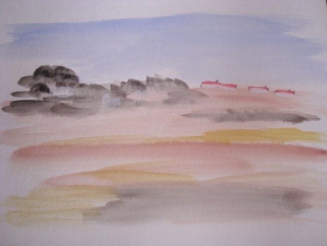 Pintura intitulada "O monte - aguarela" por Maria Teresa Duarte, Obras de arte originais