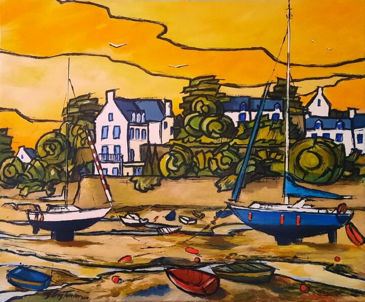 Peinture intitulée "A l'entree de Sauzon" par Guy Terrier, Œuvre d'art originale, Acrylique