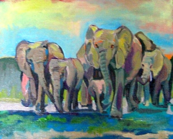 Painting titled "elefants in Tarangi…" by Nina Silaeva, Original Artwork
