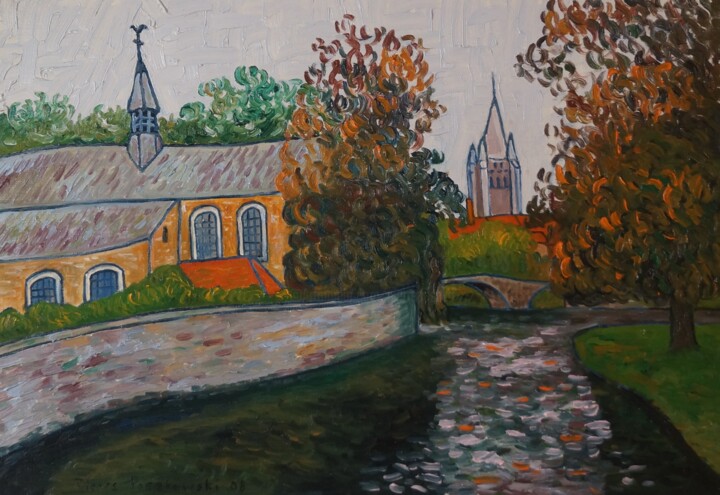 Peinture intitulée "Bruges Béguinage - 3" par Pierre Paszkowski, Œuvre d'art originale, Huile