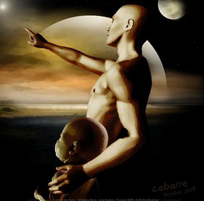 Painting titled "Light in the Night." by Cebarre, Original Artwork, Oil