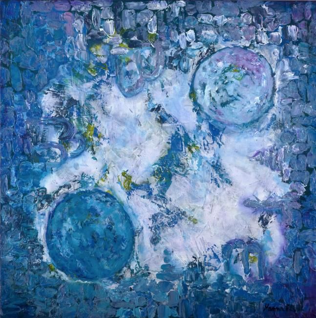 Peinture intitulée "Blue Eclipse" par Hanna Fluk, Œuvre d'art originale