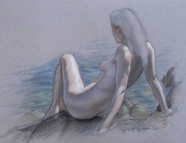 Pintura titulada "Nudo sugli scogli" por Francesco Bortolotti, Obra de arte original