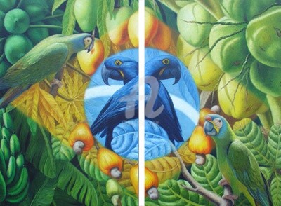 Painting titled "Fauna e Flora" by Rose Fernandes, Original Artwork, Oil