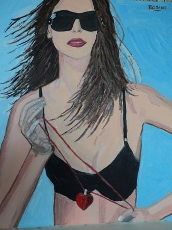 La fille aux lunettes de soleil 绘画, 21.7x18.1 in