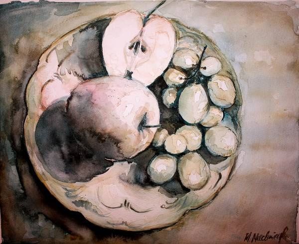Malerei mit dem Titel "apples amd grapes" von Monika, Original-Kunstwerk