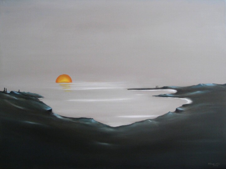 Painting titled "" Minuit "" by Martial Dumoulin, Original Artwork, Oil Mounted on Wood Stretcher frame