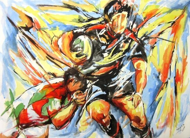 Rugby de passes 绘画, 14.2x18.9 in