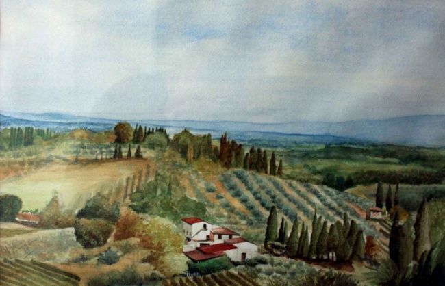 Painting titled "Toscaans landschap" by Bas Huijgen, Original Artwork