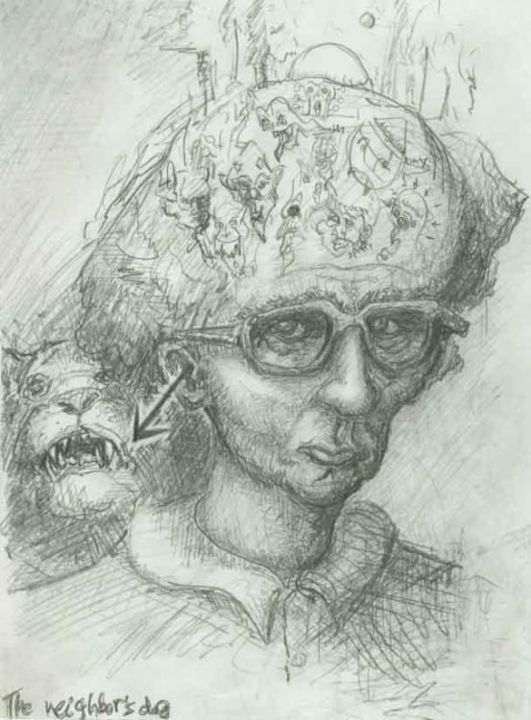 Drawing titled "The Neighbor's Dog" by Jason Stillman, Original Artwork