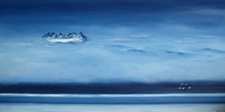 Painting titled "" L'envol "" by Martial Dumoulin, Original Artwork, Oil Mounted on Wood Stretcher frame