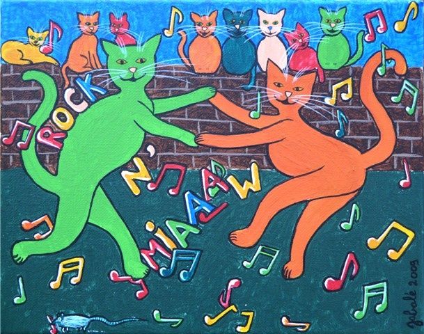 Peinture intitulée "Rock'n Miaww" par Jean Louis Jabalé, Œuvre d'art originale