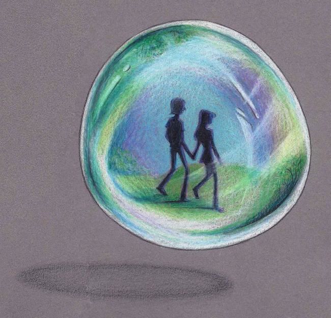 Collages intitulée "In a Bubble" par Laura Lee Gulledge, Œuvre d'art originale
