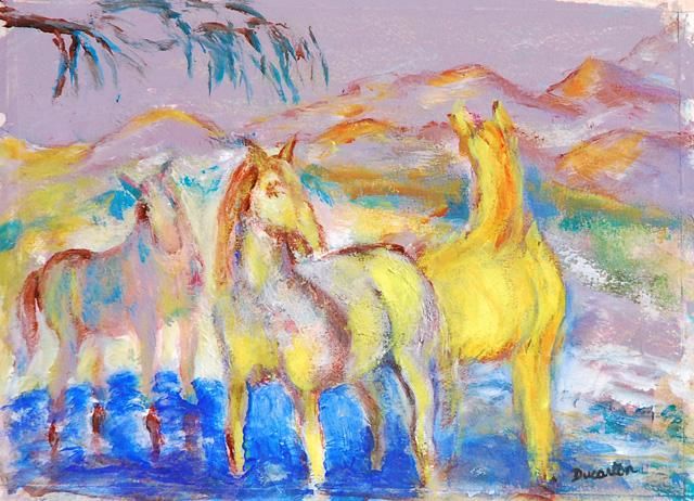 Painting titled "groupe de chevaux2" by Monique Ducarton, Original Artwork