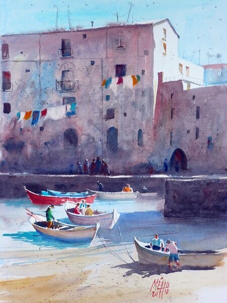 "Le port de Monopoli" başlıklı Tablo André Méhu tarafından, Orijinal sanat