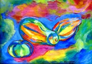 Painting titled "Papayas y Mandarina" by Sonia Constanza Molina Cardenas, Original Artwork