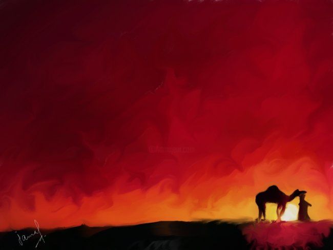Digital Arts titled "arabian desert at s…" by Jamal Janjua, Original Artwork