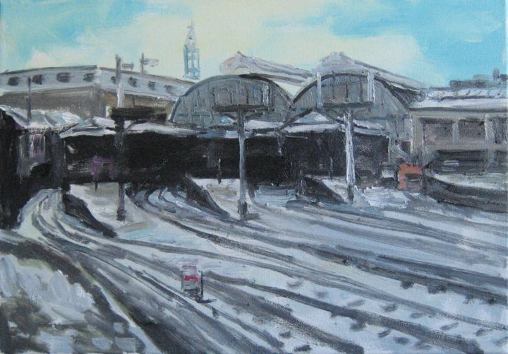 railroad station Peinture, 13,8x19,7 in