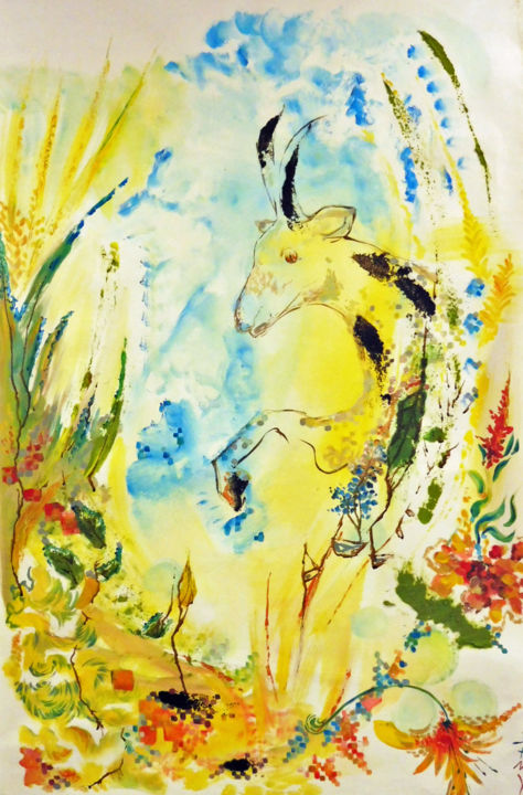 Peinture intitulée "la chèvre" par Nanou, Œuvre d'art originale, Acrylique