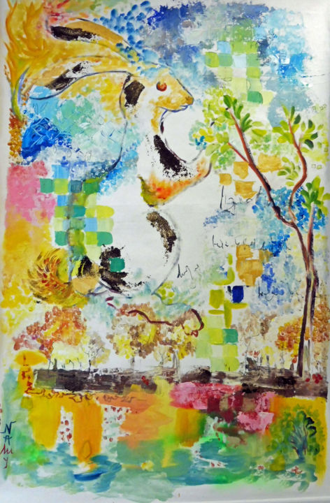 Peinture intitulée "le lièvre" par Nanou, Œuvre d'art originale, Acrylique