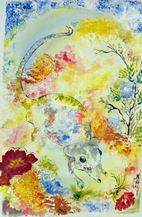 Peinture intitulée "le rat" par Nanou, Œuvre d'art originale, Huile