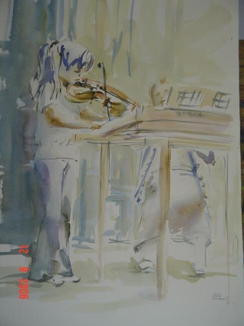 gamine à son cours de violon 绘画, 17.7x13.8 in