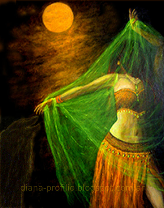 Pintura titulada "Hechizo de luna (Se…" por Diana Profilio, Obra de arte original, Otro