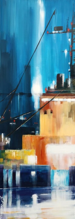 Peinture intitulée "Tokyo, le port - ch…" par Guy Terrier, Œuvre d'art originale, Acrylique Monté sur Châssis en bois