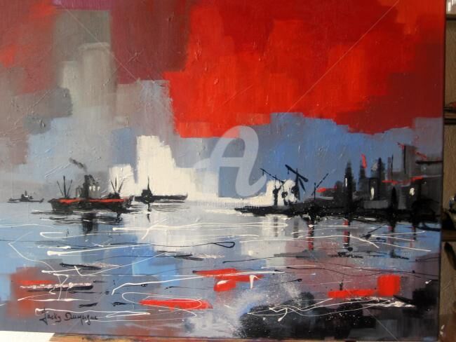 Peinture intitulée "Au mouillage devant…" par Jacky Dumergue, Œuvre d'art originale, Huile