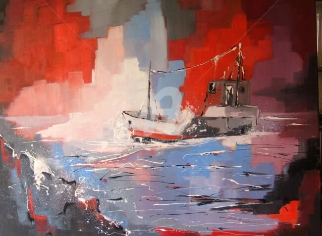 Peinture intitulée "Route pêche" par Jacky Dumergue, Œuvre d'art originale, Huile