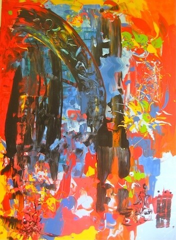 Painting titled "Through the Window" by Delphine Bernard, Original Artwork, Oil