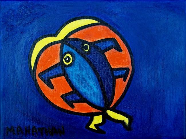 Painting titled "Mini monstre 1" by Nathalia Chipilova, Original Artwork, Oil