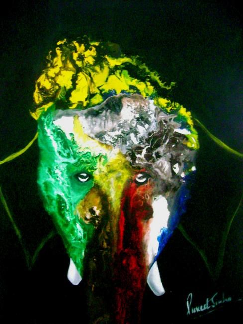Painting titled "ganesh" by Puneet Sinha, Original Artwork, Oil