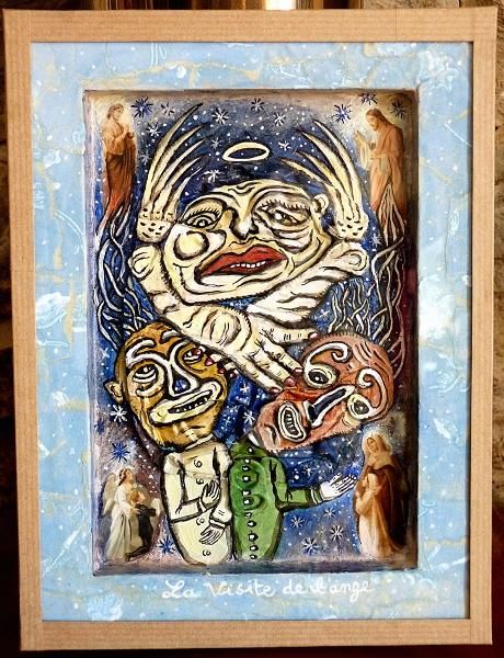 Pintura titulada "La visite de l'ange" por Yseult Houssais, Obra de arte original