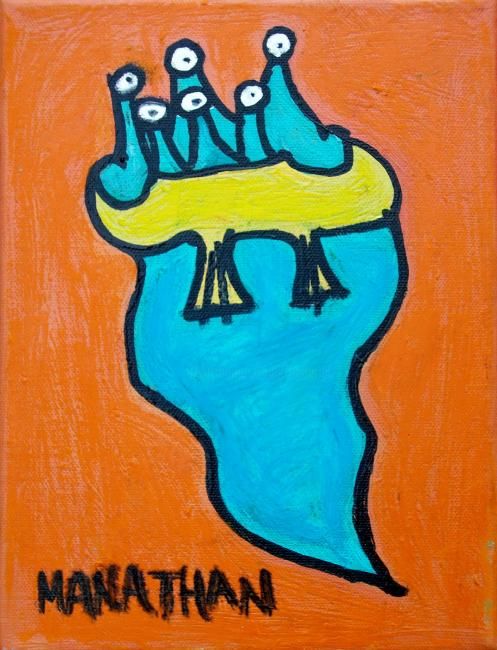 Painting titled "Mini monstre" by Nathalia Chipilova, Original Artwork, Oil