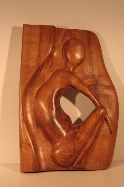 Scultura intitolato "Palabre - autour d'…" da Max Bernard, Opera d'arte originale, Legno