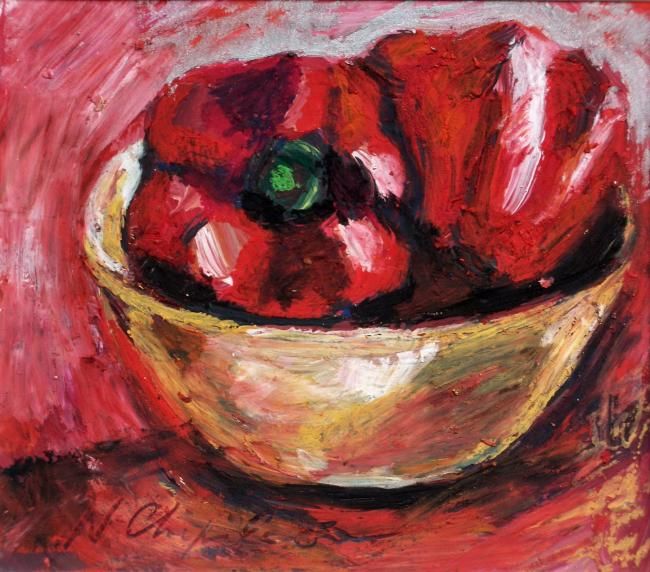 Painting titled "Deux poivrons rouges" by Nathalia Chipilova, Original Artwork, Acrylic