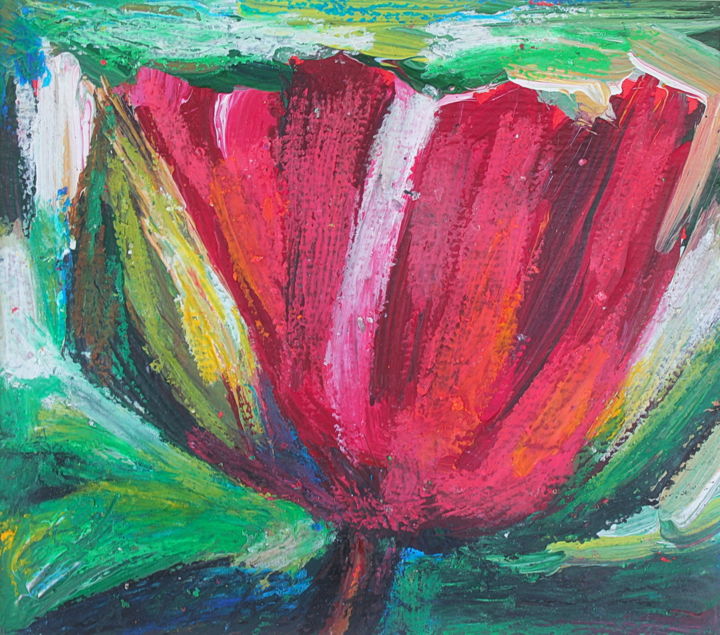 Peinture intitulée "Lotus rouge" par Nathalia Chipilova, Œuvre d'art originale, Acrylique