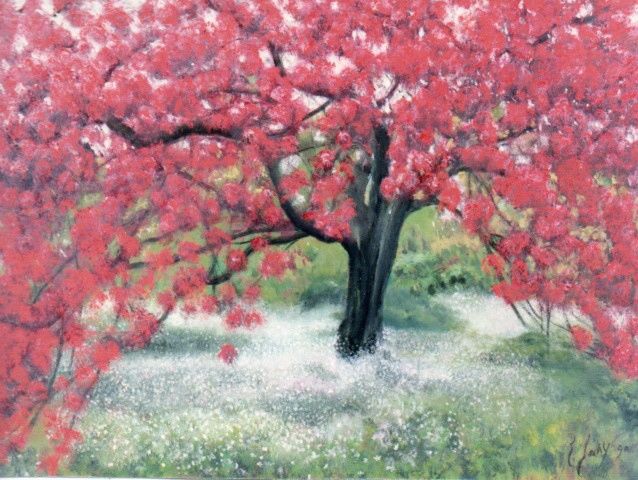 Peinture intitulée "L'arbre rouge" par Jany Roberts, Œuvre d'art originale