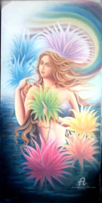 Painting titled "Blooming soul" by Suddha Sama, Original Artwork, Oil Mounted on Wood Stretcher frame