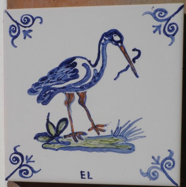 Painting titled "Stork with eel" by Eddy Lagrand, Original Artwork