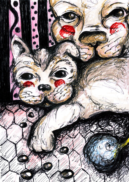 Dessin intitulée "Les Croquettes" par Karine Garelli (Reds Robin), Œuvre d'art originale, Autre