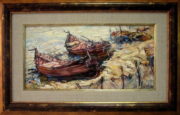 Schilderij getiteld ""EVENING BY THE RIV…" door Marchell, Origineel Kunstwerk