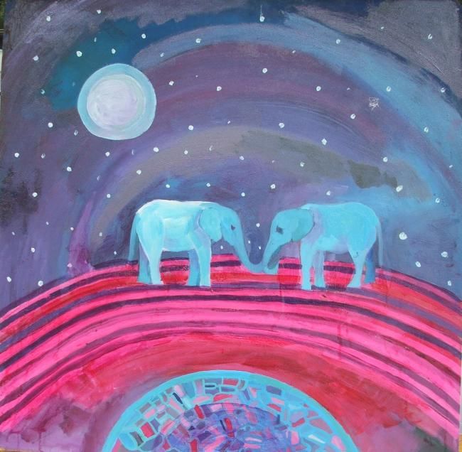 Painting titled "Moonlight" by Purple Dragonfly, Original Artwork, Oil